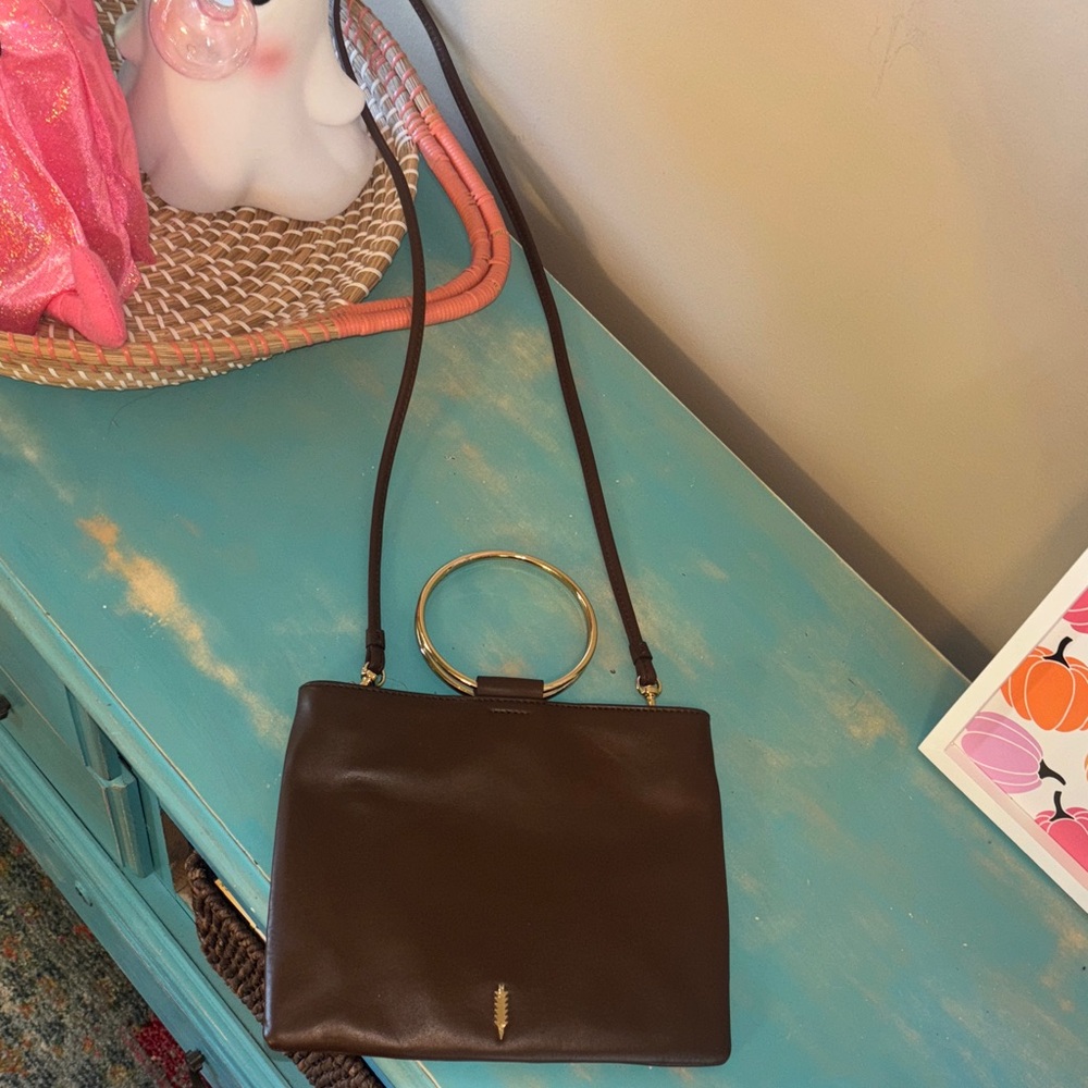 Chic Brown Crossbody Bag with Gold Ring by Thacker